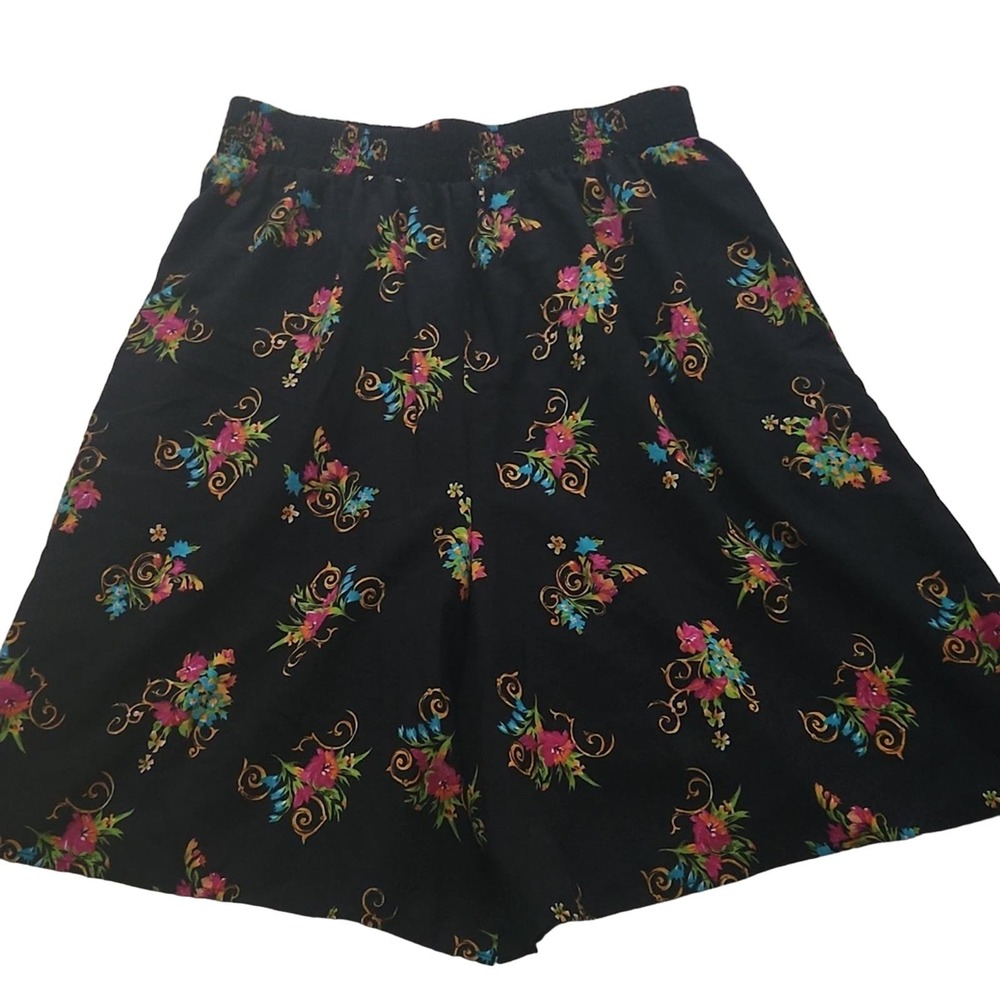 Vintage Black High-Waist Floral Shorts with Pink & Blue Accents